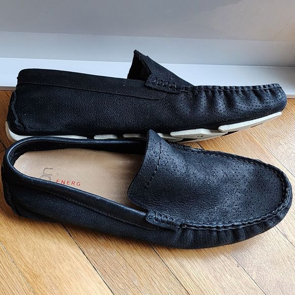 UGG Henrick Stripe Perf Loafer Black Men Sz 9 Energ Nubuck Leather Treadlite - Picture 5 of 16